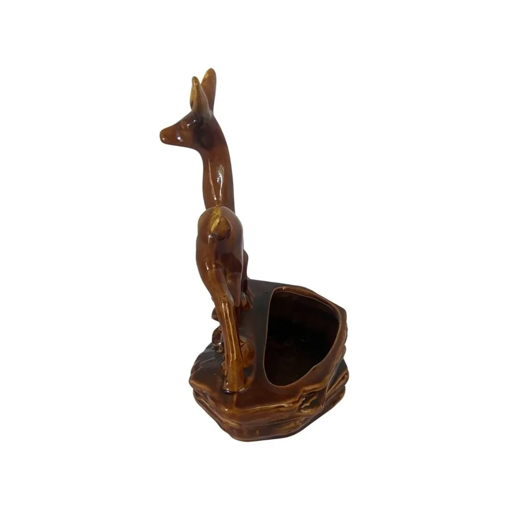 MCM Large Ceramic Planter Doe Deer Hand Painted Mid Century 11” Vintage